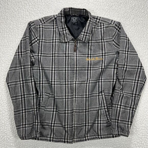 Dark Seas Division Flannel Golf Jacket Mens L Plaid Black Gray Lined Workwear - Picture 1 of 13